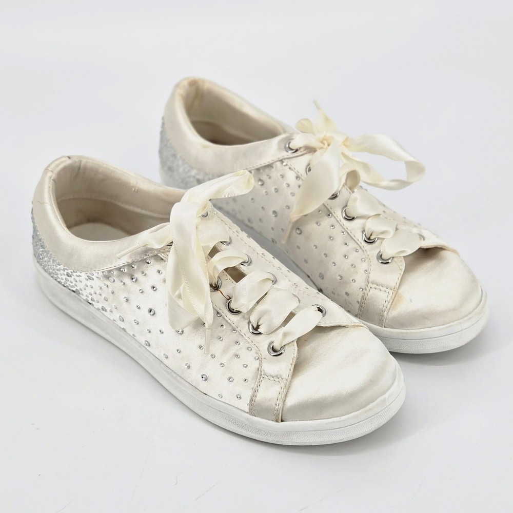 Jewel Badgley Mischka Marla Satin Crystal Embellished Wedding Sneakers Shoes 9